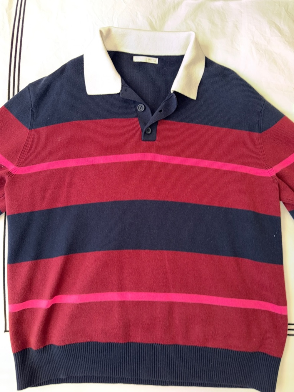 Zara Striped Polo Sweater - Navy, Burgundy & Pink - Picture 2 of 3